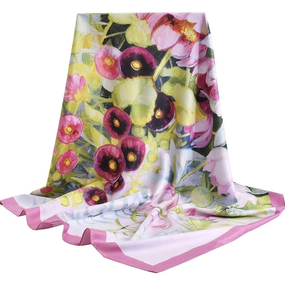 100% SILK SCARF - Large 35" SQUARE HAIR WRAP Scarf